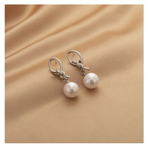 Creative Design Metal Knot Pearl Pendant Earrings - Zambeel