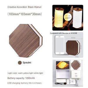 Creative Gift Led Portable Retro Lamp Usb Rechargeable Wooden Lamp 360 Degree Folding Organ Lamp - Zambeel