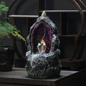 Creative Resin Backflow Incense Burner Crystal Cave Led Night Light Incense Creative Ornaments - Zambeel