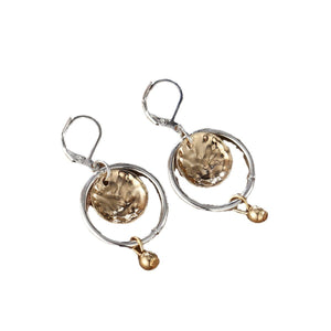 Creative Retro Womens Two - Tone Hammered Disc Pendant Earrings - Zambeel