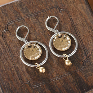 Creative Retro Womens Two - Tone Hammered Disc Pendant Earrings - Zambeel