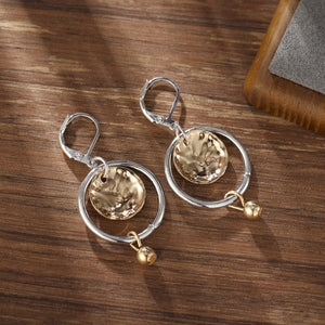 Creative Retro Womens Two - Tone Hammered Disc Pendant Earrings - Zambeel