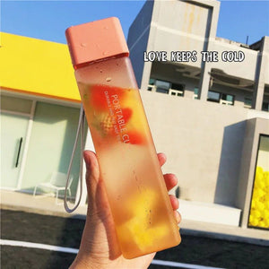 Creative Square Water Bottle Portable Anti - fall Hand Cup Plastic Transparent Sports Travel Bottle Leakproof - Zambeel