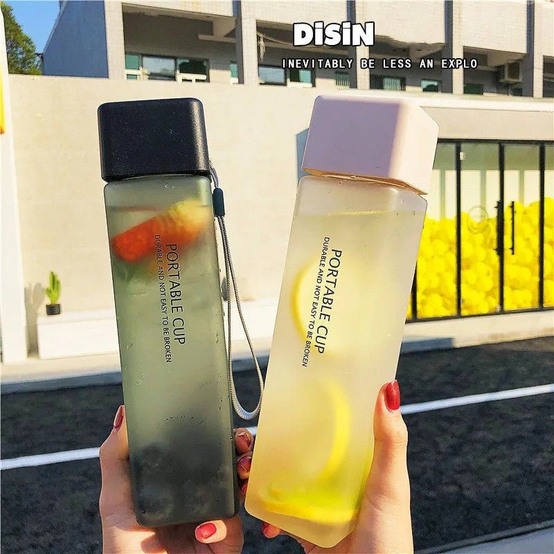 Creative Square Water Bottle Portable Anti - fall Hand Cup Plastic Transparent Sports Travel Bottle Leakproof - Zambeel