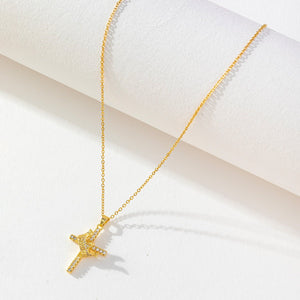 Crown Cross Clavicle Chain 18K Gold Zircon Pendant Necklace - Zambeel