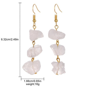 Crystal Earrings With Irregular Raw Stones, Crushed Stones, Tassels, And Long Earrings - Zambeel