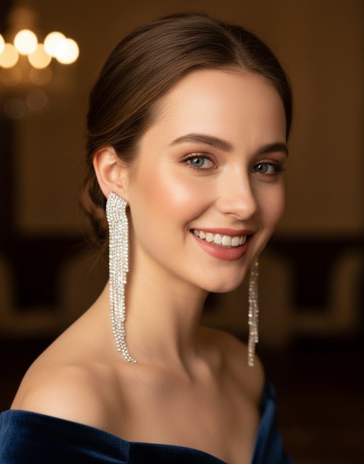Curved Crystal Waterfall Earrings - Zambeel