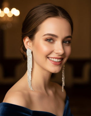 Curved Crystal Waterfall Earrings - Zambeel