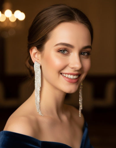 Curved Crystal Waterfall Earrings - Zambeel