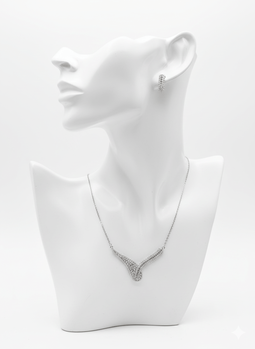 Curved Leaf Crystal Jewelry Set - Zambeel