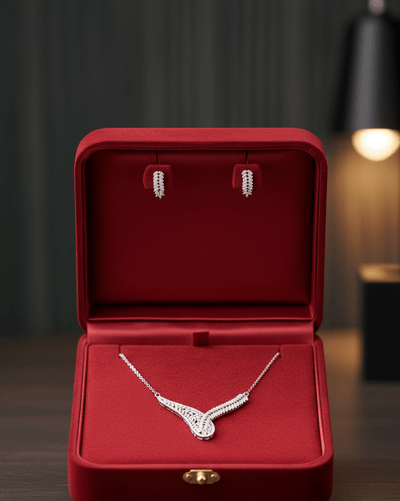Curved Leaf Crystal Jewelry Set - Zambeel
