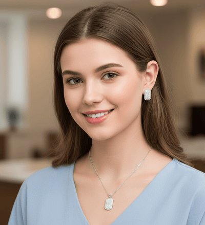 Cushion Sparkle Pendant & Stud Set - Zambeel