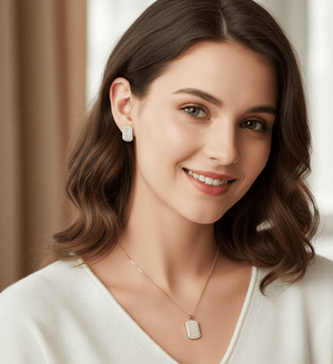 Cushion Sparkle Pendant & Stud Set - Zambeel