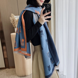 Cute Kitten Plaid Contrast Color Cashmere Shawl Scarf - Zambeel