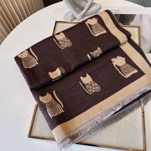 Cute Kitten Plaid Contrast Color Cashmere Shawl Scarf - Zambeel