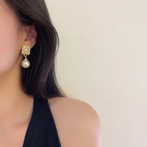 Daily Commute Geometric Pearl Eardrops Earrings High - grade Temperament Mosquito Coil Ear Clip - Zambeel