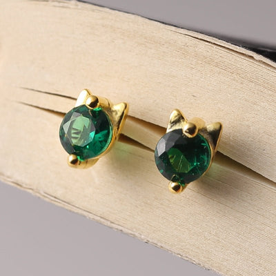 Dainty Sterling Silver Cat Stud Earrings For Women - Zambeel