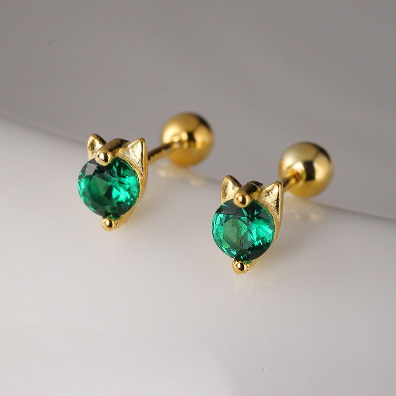 Dainty Sterling Silver Cat Stud Earrings For Women - Zambeel