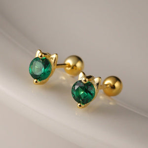 Dainty Sterling Silver Cat Stud Earrings For Women - Zambeel