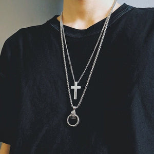 Dark Punk - style Skull Hand Claw Ring Pendant Necklace - Zambeel
