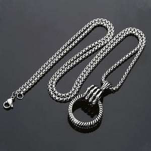 Dark Punk - style Skull Hand Claw Ring Pendant Necklace - Zambeel