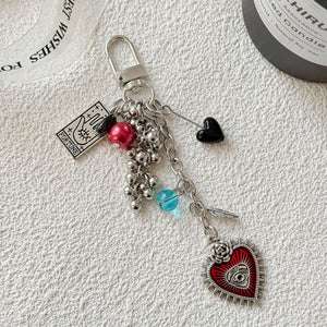 Dark Red Heart Beaded Personalized Fashion Keychain - Zambeel
