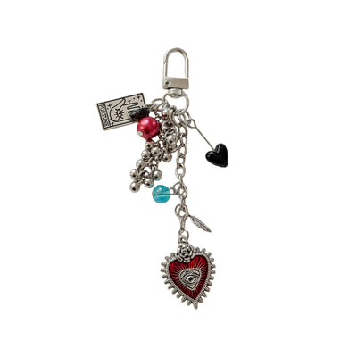 Dark Red Heart Beaded Personalized Fashion Keychain - Zambeel