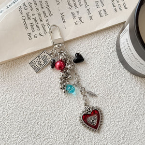 Dark Red Heart Beaded Personalized Fashion Keychain - Zambeel