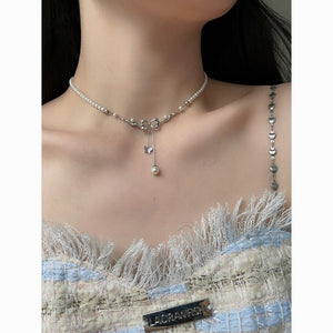 Delicate Minimalist Pearl Necklace With A Bow - tie Tasselluxury Yet Understated Perfect For Women - Zambeel