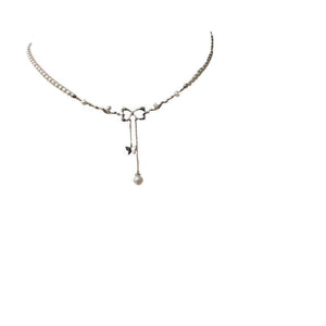 Delicate Minimalist Pearl Necklace With A Bow - tie Tasselluxury Yet Understated Perfect For Women - Zambeel