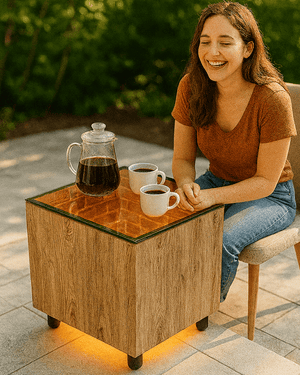Denol LED‑Illuminated Wood & Glass Display Coffee Table - Zambeel