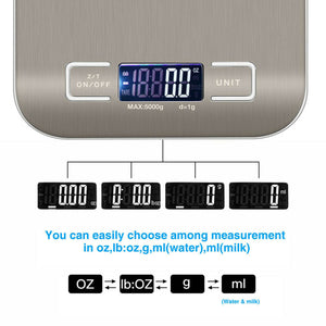 Digital Electronic Kitchen Food Diet Postal Scale Weight Balance 5KG 1g 11lb Kitchen Scales Stainless Steel Weighing For Food Diet Postal Balance Measuring LCD Precision Electronic - Zambeel