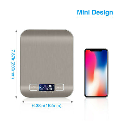 Digital Electronic Kitchen Food Diet Postal Scale Weight Balance 5KG 1g 11lb Kitchen Scales Stainless Steel Weighing For Food Diet Postal Balance Measuring LCD Precision Electronic - Zambeel