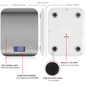Digital Electronic Kitchen Food Diet Postal Scale Weight Balance 5KG 1g 11lb Kitchen Scales Stainless Steel Weighing For Food Diet Postal Balance Measuring LCD Precision Electronic - Zambeel