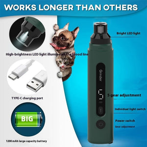 Dog Nail Grinder Electric Pet Nail Trimmers Rechargeable Cat Nail Grinders Super Quiet With 5 - Speed Setting For Small Medium Large Dogs Cats Claw Care Pet Products - Zambeel