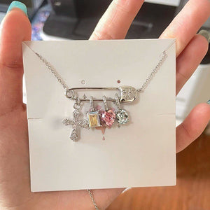 Dopamine Color Zircon Cross Necklace - Zambeel
