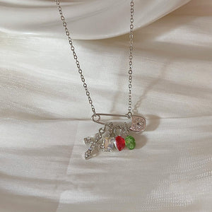 Dopamine Color Zircon Cross Necklace - Zambeel