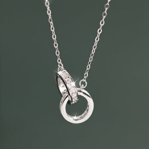 Double - circle Necklace In S925 Sterling Silver Minimalist Design - Zambeel
