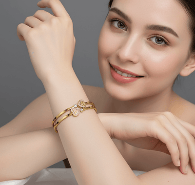 Double Heart Crystal Bangle - Zambeel