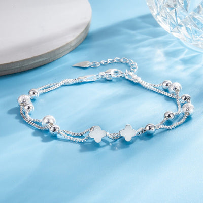 Double - layer Four - leaf Clover Round Beads Simple Bracelet Women - Zambeel