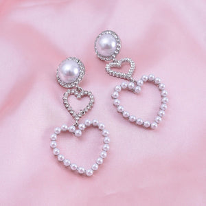 Double Love Pearl Earrings For Women's Sweet And Elegant New Long Earrings With Personalized Hollow Peach Heart Earrings - Zambeel
