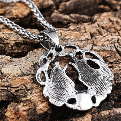Double Wolf Head Pendant In Titanium Steel Retro And Fashionable - Zambeel