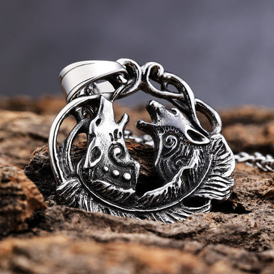 Double Wolf Head Pendant In Titanium Steel Retro And Fashionable - Zambeel