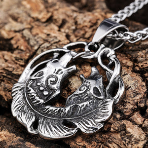 Double Wolf Head Pendant In Titanium Steel Retro And Fashionable - Zambeel