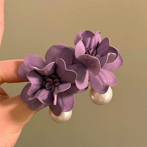 Dreamy Ethereal Sweet Purple Flower Pendant With Pearl Stud Earrings - Zambeel