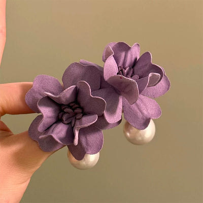 Dreamy Ethereal Sweet Purple Flower Pendant With Pearl Stud Earrings - Zambeel