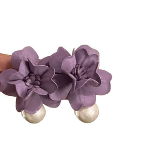 Dreamy Ethereal Sweet Purple Flower Pendant With Pearl Stud Earrings - Zambeel