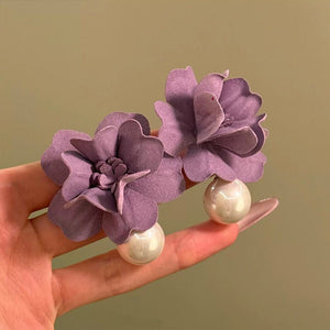 Dreamy Ethereal Sweet Purple Flower Pendant With Pearl Stud Earrings - Zambeel