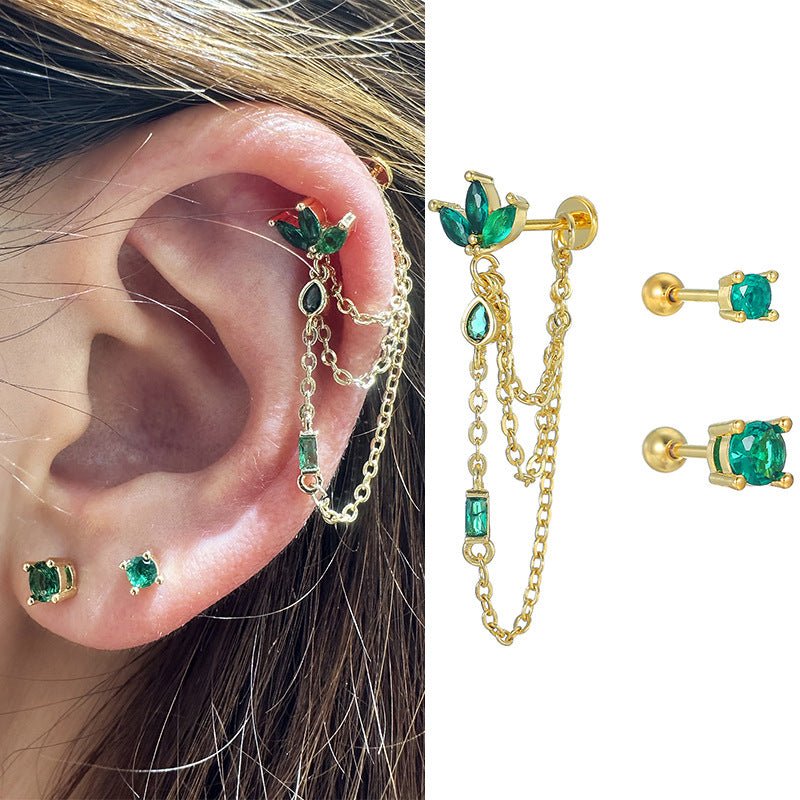 Earring Studs With Emerald Zircon A Niche, High - End Earring Set With A Luxe Vibe - Zambeel