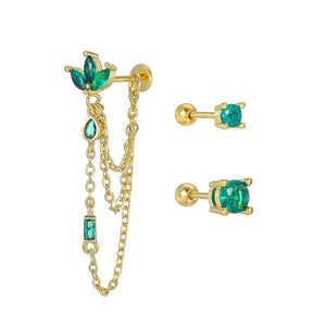 Earring Studs With Emerald Zircon A Niche, High - End Earring Set With A Luxe Vibe - Zambeel
